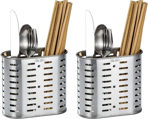 Vista 10 de Escurridor de utensilios de malla autoadhesivo, 2 compartimentos, palillos, cuchara, tenedor, cuchillo, escurridor de cubiertos, acero inoxidable 304