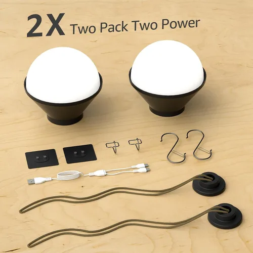 Vista 3 de Paquete de 2 faroles LED recargables de 5000 mAh con magnético, 600 lúmenes, impermeable, funciona con pilas, luz colgante para tienda, inalámbrico