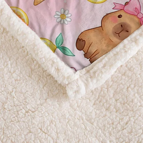 Vista 5 de AILONEN Pink Capybara Throw 47"x31" Fleece Sherpa Blanket, Lemon Ice Cream Cartoon Print Printed Throw Blanket, Sweet Room Theme