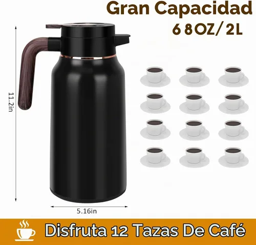 Vista 2 de Jarra térmica de café de 68 onzas, jarras de acero inoxidable para líquidos calientes las 24 horas, jarras de café aisladas para mantener el café