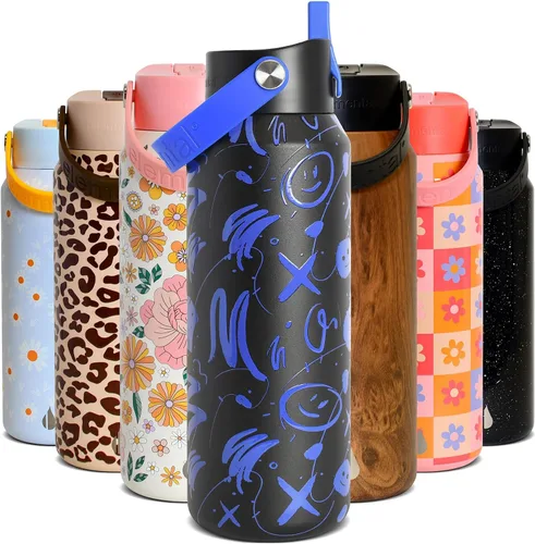 Vista 28 de Elemental Botella de agua aislada de 24 onzas con popote, botellas de agua con núcleo de acero inoxidable 100% a prueba de fugas para viajes, Beige