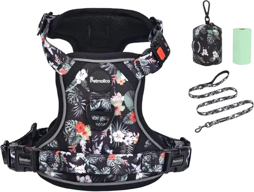 Vista 10 de Petmolico Juego de arnés para perro sin tirones con accesorio de correa, asa de fácil control, chaleco reflectante para razas pequeñas, chaleco