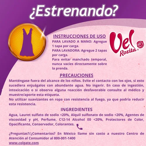 Vista 4 de Detergente Liquido para Ropa Vel Rosita Delicada 15.2 fl oz