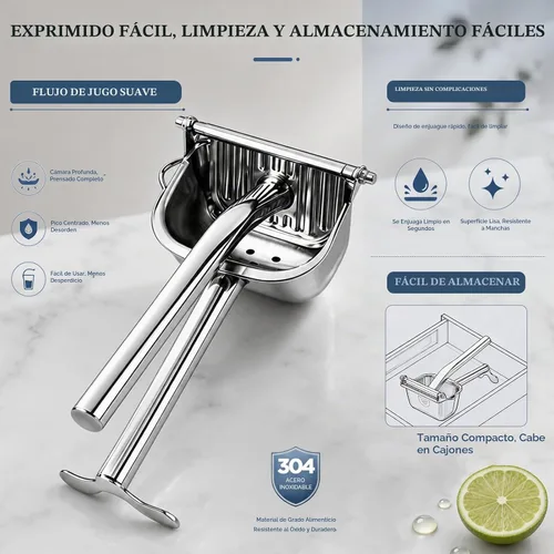 Vista 3 de Exprimidor manual de cítricos – Elite 304 Exprimidor de limón de acero inoxidable resistente con filtro incorporado, exprimidor de naranja