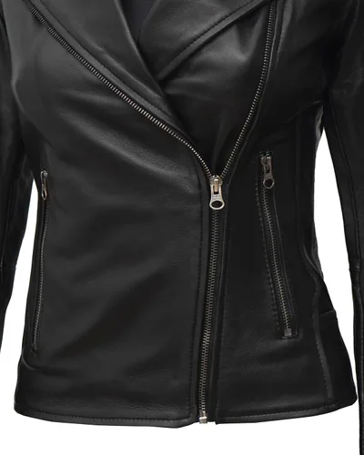 Vista 5 de Chaqueta de cuero para mujer Bomber motocicleta Biker Real piel de cordero chaqueta para mujer