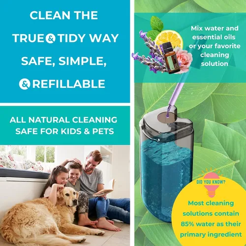 Vista 7 de True & Tidy® SPRAY-250 - Mopa rociadora multisuperficie con botella de agua recargable para limpieza de pisos, funciona en madera, azulejos, mármol