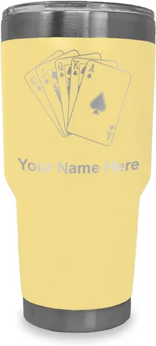 Vista 8 de LaserGram Vaso aislado al vacío de 20 onzas, tarjetas de póquer Royal Flush con grabado personalizado incluido (negro)