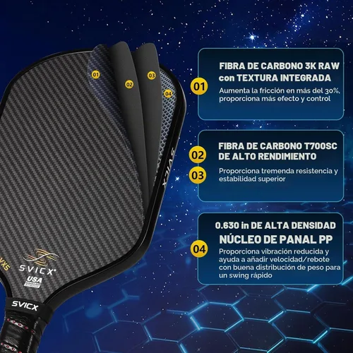 Vista 5 de Carbon Fiber Pickleball Paddle 16mm – Professional Pickleball Paddles with Superior Control, Power & Spin – Extended Handle for Two-Handed Grip