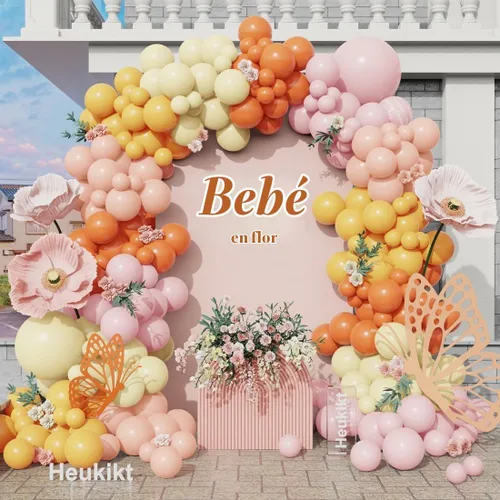 Vista 4 de Kit de arco de guirnalda de globos de color rosa, amarillo y naranja, globos de látex rosa pastel y amarillo para bebé en flor, cumpleaños, abeja