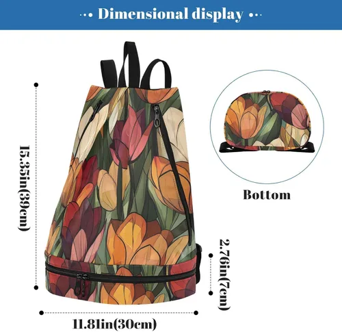 Vista 3 de Retro elegante tulipanes arte cordón deportes bolsa yoga natación cadena mochila con compartimentos húmedos secos bolso para portátil mujer