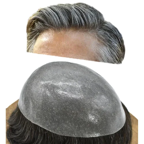 Vista 11 de Toupee para hombres Sistema de reemplazo de cabello humano PU piel fina V-looped Hair Piece Nature Hair System para hombre Toupee 6X8#1B Off Black