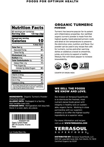 Vista 2 de Terrasoul Superfoods Polvo de cúrcuma orgánica, 4 libras (paquete de 4) - Curcumina Probado en laboratorio para pureza Calidad premium