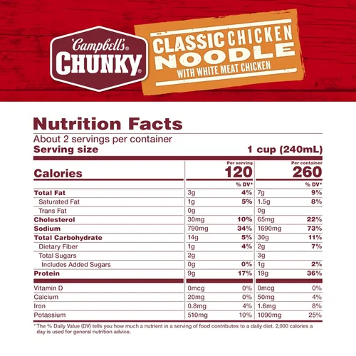 Vista 2 de Campbell's Chunky Sopa clásica de fideos con pollo, lata de 18.6 onzas