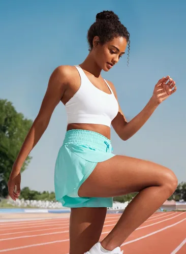 Vista 5 de IUGA Pantalones cortos deportivos para mujer, de cintura alta, con diseño de mariposa, con vuelo, para correr, entrenamiento, tenis, con bolsillos