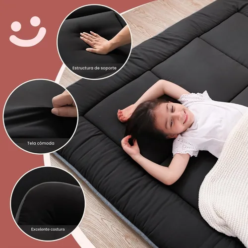 Vista 2 de WhatsBedding Colchón japonés para el suelo, colchón futón de 3 pulgadas, tapete de tatami negro, relleno de espuma viscoelástica triturada, plegable