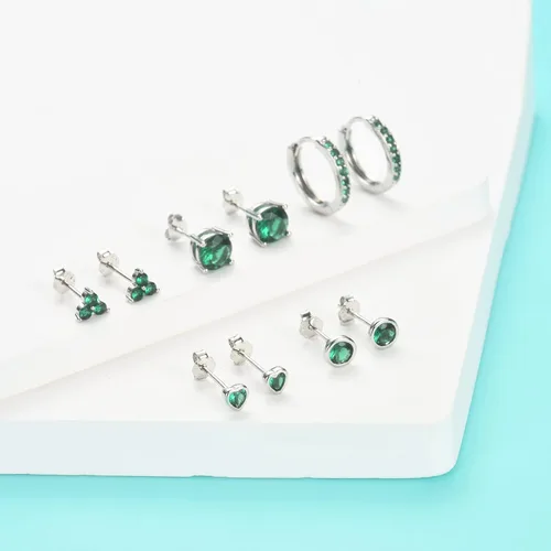 Vista 5 de EPIRORA Juego de aretes de plata de ley 925 para mujeres y hombres, hipoalergénicos con circonita cúbica para cartílago, hélix, 5 pares de aretes