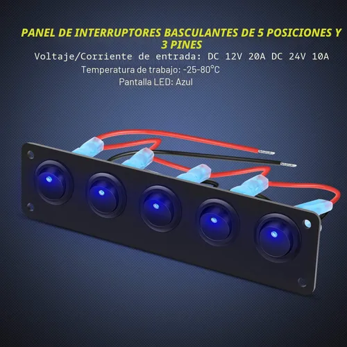 Vista 4 de Nilight Panel interruptor basculante de 5 bandas con 3 pines, resistente al agua, interruptores de palanca de encendido/apagado para automóvil