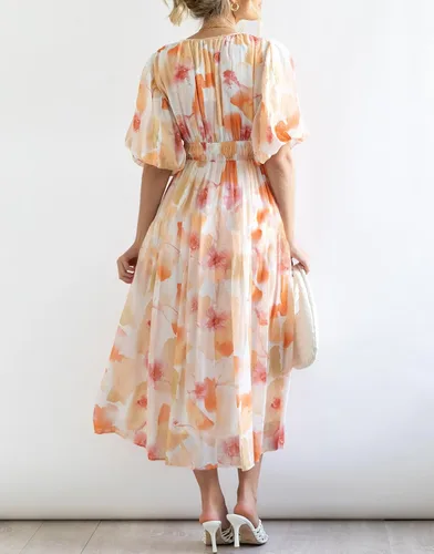 Vista 4 de Sissyaki Vestido midi floral bohemio para mujer, vestido holgado para playa