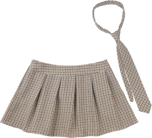 Vista 2 de Loloda Falda plisada a cuadros sexy de cintura alta para mujer, uniforme escolar, minifalda, vestido de corbata