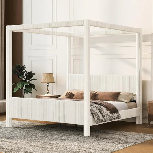 Vista 34 de Wood Canopy Platform Bed Full with Headboard, Trundle and 3 Drawers Negro-8.1