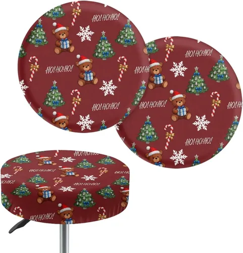 Vista 42 de Juego de 2 fundas redondas para taburetes de Navidad, color azul, diseño de ciervos de Navidad, fundas de cojín elásticas para taburetes de silla