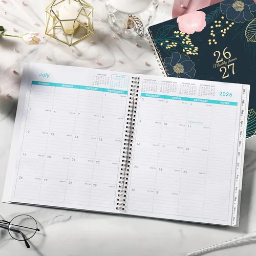 Vista 8 de Agenda mensual 2026 - Agenda/Calendario 2026, enero 2026 - diciembre 2026, 22.86 cm x 27.94 cm, Pestañas de meses, bolsillos dobles, encuadernación
