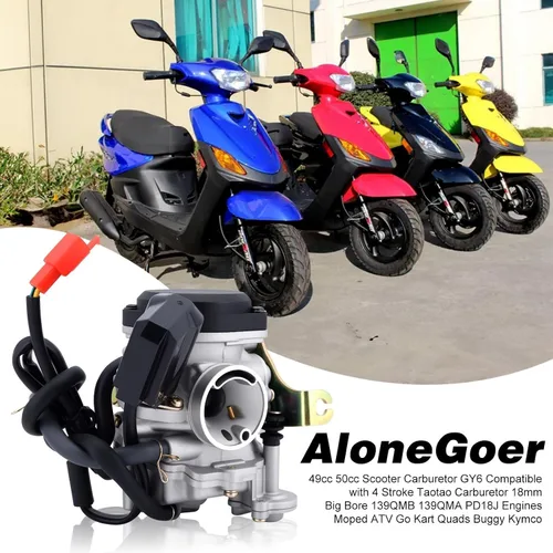 Vista 2 de Carburador 49cc 50cc para Scooter GY6 Compatible con Ciclomotor Taotao de 4 Tiempos Carburador 18mm de Gran Calibre 139QMB 139QMA PD18J Motores
