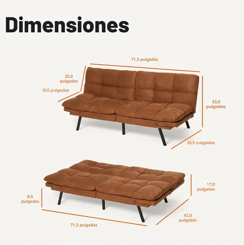Vista 2 de Amazon Basics Sofá biplaza marrón, sofá convertible de espuma viscoelástica, sofá cama moderno para sala de estar pequeña y compacta, oficina