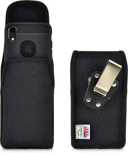 Vista 10 de Turtleback Funda diseñada para iPhone 11 (2019) y iPhone XR (2018), funda de piel negra con clip ejecutivo para cinturón, horizontal