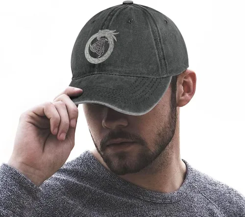 Vista 2 de Gorra de béisbol de cuernos vikingos de Odin con impresión 3D, diseño de mito nórdico de algodón, estilo vintage, ajustable, para golf