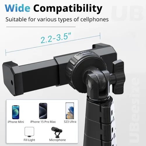Vista 3 de UBeesize Trípode de teléfono de 62 pulgadas y palo para selfies, trípode para cámara con control remoto inalámbrico y soporte para teléfono