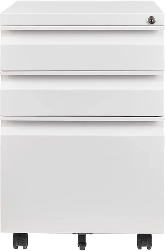 Vista 4 de Archivador móvil de 3 cajones con cerradura, archivador de almacenamiento de oficina para tamaño legal/carta, archivador de metal premontado debajo