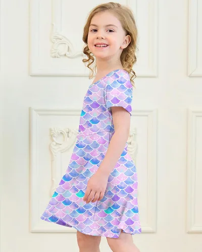 Vista 5 de Vestidos para niñas con estampado lindo, de manga corta, vestidos casuales de verano para niñas de 4 a 10 años