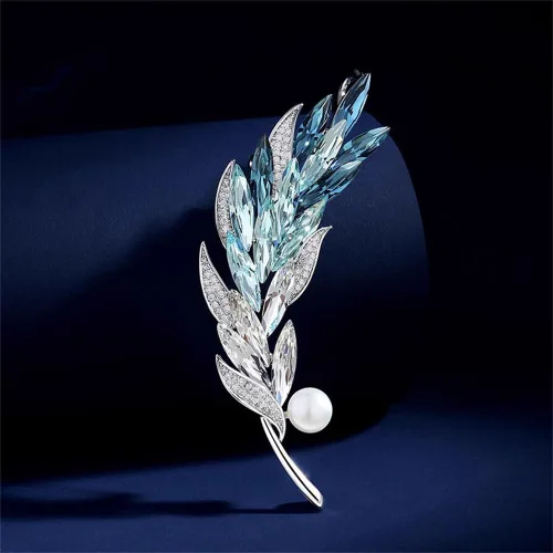 Vista 2 de Broche de perlas de plumas de diamantes de imitación para mujeres y hombres, delicado y colorido de circonita cúbica de cristal de circonita cúbica