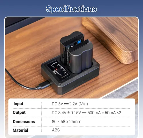 Vista 7 de JJC BLX-1 Cargador de batería USB de doble ranura para cámaras Olympus OM-1 Mark II OM1 OM-3 OM3, cable de carga USB a USBC, con protección contra