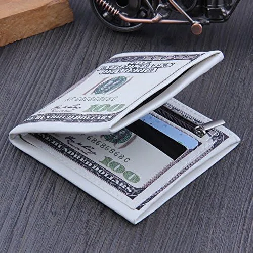 Vista 6 de Wei Long Novedad - Funda de piel sintética con clip de dinero para hombre 100 Dólar-Versión antigua Vintage