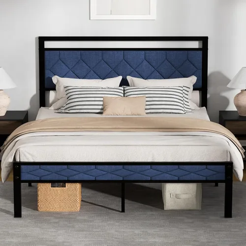 Vista 12 de Z-hom Base de cama matrimonial tapizada de fácil montaje y cabecera
