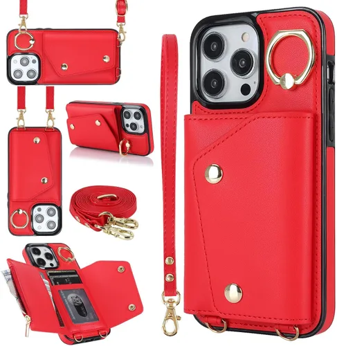 Vista 9 de LUVI Funda para iPhone 11 Pro Max con correa para el cuello, correa cruzada, correa de muñeca, funda protectora con ranura para tarjeta de crédito