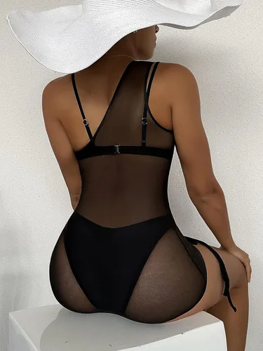 Vista 2 de Verdusa Vestido de playa de malla transparente con cordón y cordón para mujer