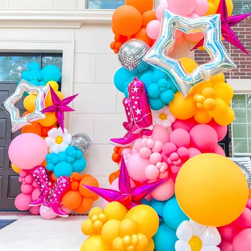 Vista 8 de 4 botas de vaquera rosa+sombrero de papel de aluminio/decoraciones de primer cumpleaños de rodeo niña/decoraciones de fiesta de vaca