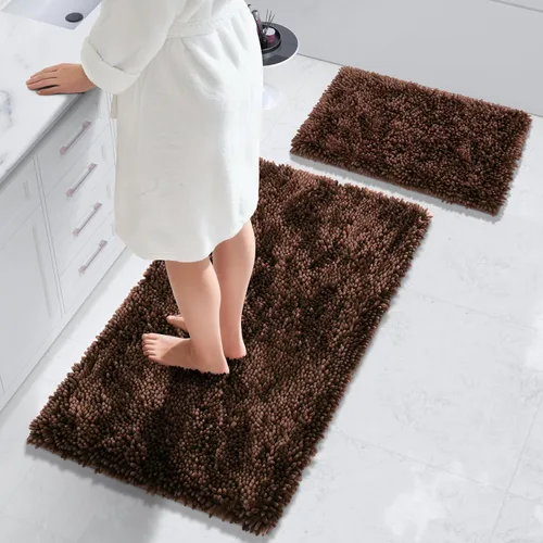Vista 12 de Yimobra Juego de 2 alfombras de baño, alfombra de baño suave y absorbente y alfombra de inodoro en forma de U con respaldo antideslizante, alfombras