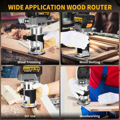 Vista 8 de JEXUGK Enrutador Inalámbrico Sin Escobillas, Enrutador de Madera Compacto de 21V con Batería de 2x4.0Ah, Enrutador de Palma Portátil Pequeña con 6