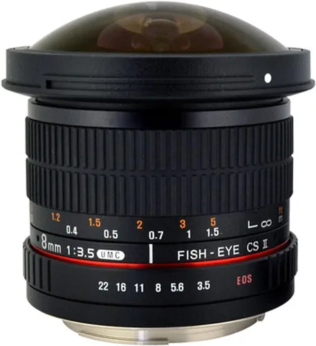 Vista 3 de Rokinon HD8M-C - lente de ojo de pez con capucha desmontable, 8 mm f/3.5 HD para Canon DSLR 8-8mm, lente fijo sin zoom, negro