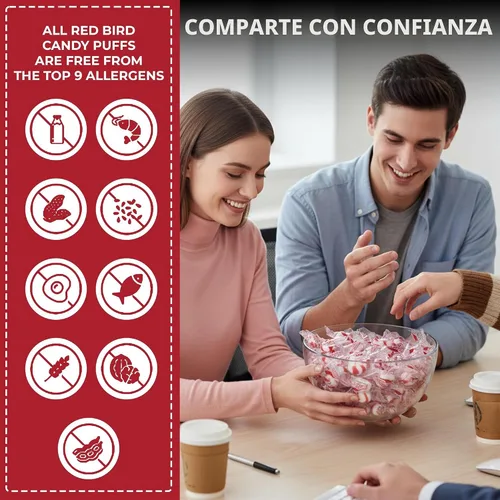 Vista 5 de Red Bird Soft Peppermint Puffs - Estuche a granel, 20 libras de mentas envueltas individualmente en envoltura transparente (rayas rojas visibles)