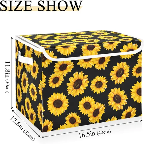 Vista 3 de Large Collapsible Storage Bins with Lids, Sunflower Black Storage Baskets Organizer Containers with Handles for Clothes