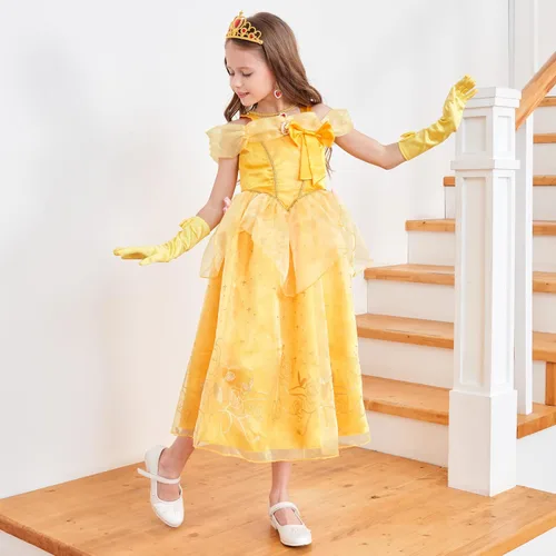Vista 3 de Avady Girls Princess Costume for Belle Layered Off Shoulder Birthday Party Halloween Christmas Dress Up