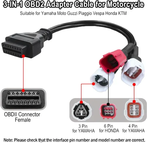 Vista 2 de Cable de diagnóstico adaptador OBD2 3 en 1, 16 pines a 6 pines 4 pines 3 pines conector de diagnóstico de selección múltiple, OBD2 a OBD1 6 Pin 4