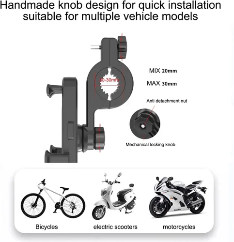 Vista 8 de Soporte de teléfono para manillar de bicicleta, soporte de teléfono de motocicleta, abrazadera de teléfono para manillar de motocicleta, clip