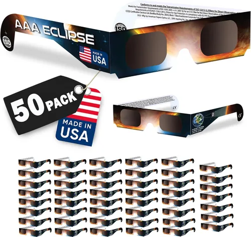 Vista 9 de 6/12/25/50 Pack Solar Eclipse Glasses AAS Approved 2026, ISO 12312-2 Certified Made in USA