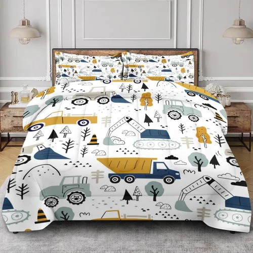 Vista 12 de Juego de edredón vintage con diseño de coche y león para niños, niños pequeños, adolescentes y adultos, tamaño individual, juego de ropa de cama